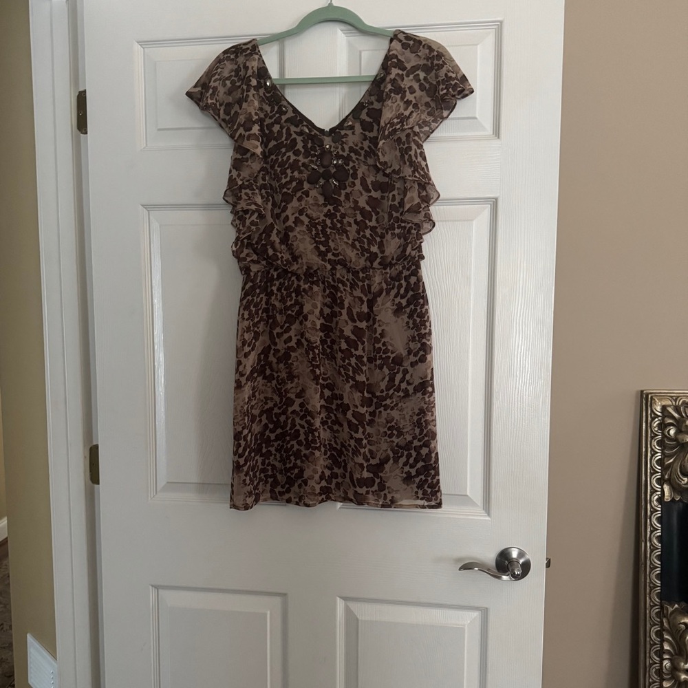 Jessica Howard Brown Printed Ruffle-Sleeve Mini Dress
